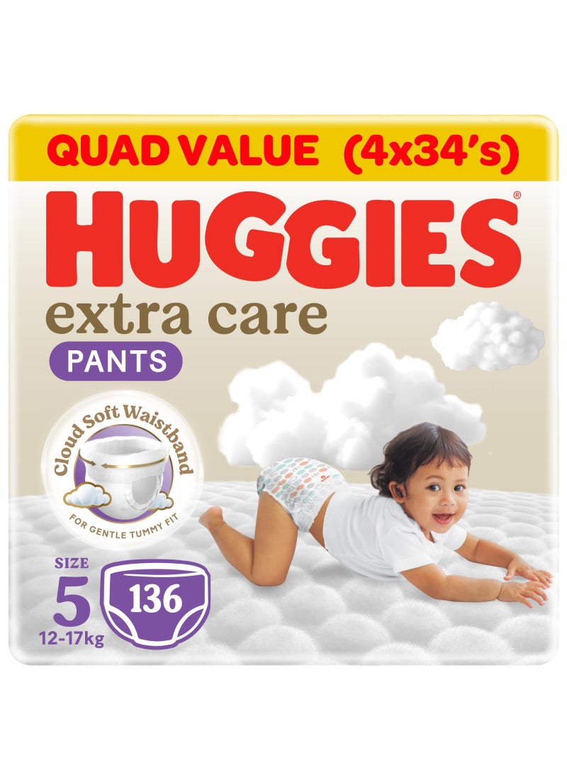 HUGGIES Extra Care Baby Pants Diapers, Size 5, 12 - 17 Kg, 34 Count - Super Mega Pack, Cloud Soft Comfort - Image 1