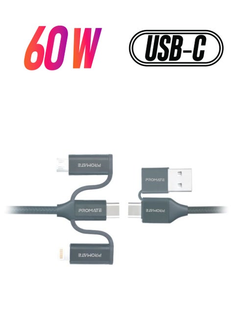 6-in-1 Hybrid Multi-Connector cable for Charging & Data Transfer 1.2M Grey
