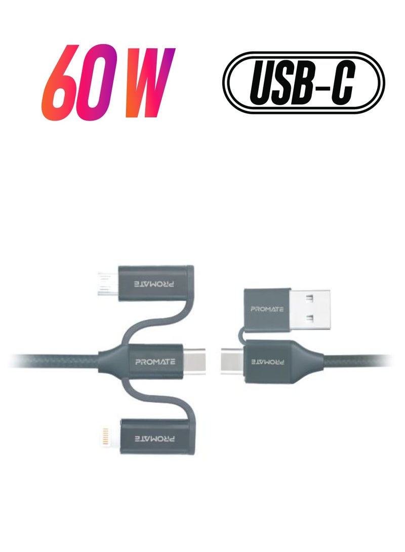 6-in-1 Hybrid Multi-Connector cable for Charging & Data Transfer 1.2M Grey