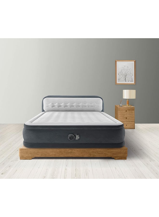 INTEX - Inflatable Deluxe Queen Dura-Beam Series Headboard Airbed, Grey/White, 64448GB Grey - Image 1