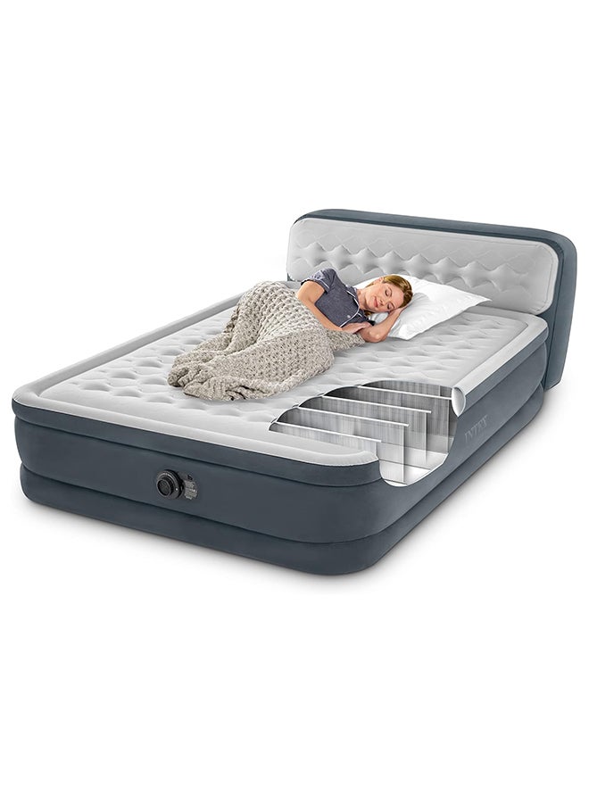 INTEX - Inflatable Deluxe Queen Dura-Beam Series Headboard Airbed, Grey/White, 64448GB Grey - Image 1