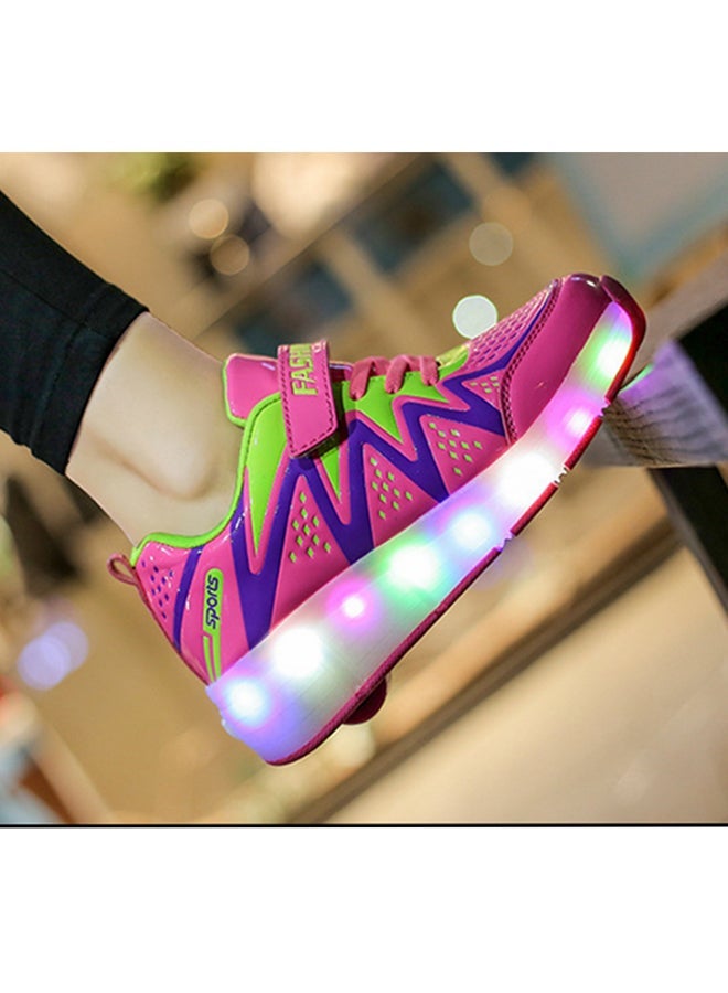 كول بيبي حذاء تزلج بخطاف وحلقة إضاءة LED مع عجلات وردي/ أرجواني / أخضر  - Image 1