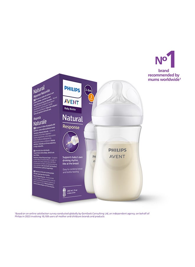 PHILIPS AVENT Natural Response Baby Feeding Bottle  260Ml  | No.1 Brand Recommended By Moms Worldwide |Natural Response Technology Mimics Breastfeeding | Uniquely Designed Nipple Releases Milk Only When Baby Drinks  - Image 1