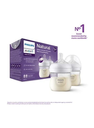 Philips Avent Natural Response Baby Feeding Bottle  125Ml | 2 Bottles | No.1 Brand Recommended By Moms Worldwide |Natural Response Technology Mimics Breastfeeding | Uniquely Designed Nipple Releases Milk Only When Baby Drinks
