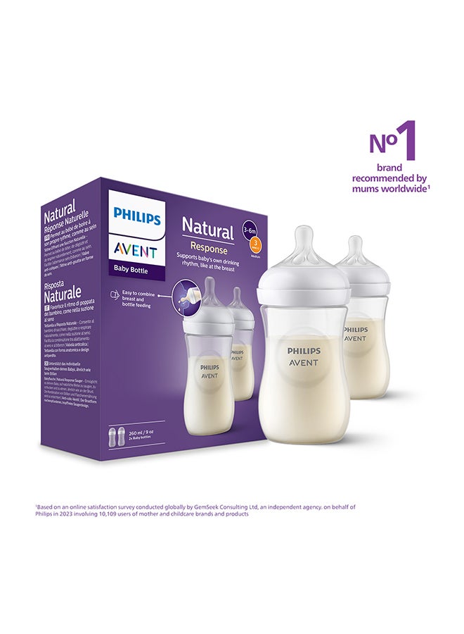 PHILIPS AVENT Natural Response Baby Feeding Bottle  260Ml | 2 Bottles | No.1 Brand Recommended By Moms Worldwide |Natural Response Technology Mimics Breastfeeding | Uniquely Designed Nipple Releases Milk Only When Baby Drinks  - Image 1