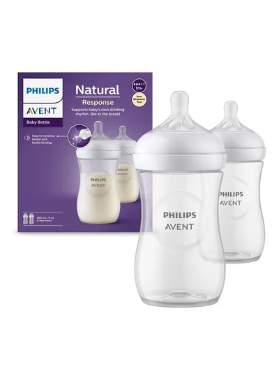 Philips Avent Natural Response Baby Feeding Bottle  260Ml | 2 Bottles | No.1 Brand Recommended By Moms Worldwide |Natural Response Technology Mimics Breastfeeding | Uniquely Designed Nipple Releases Milk Only When Baby Drinks