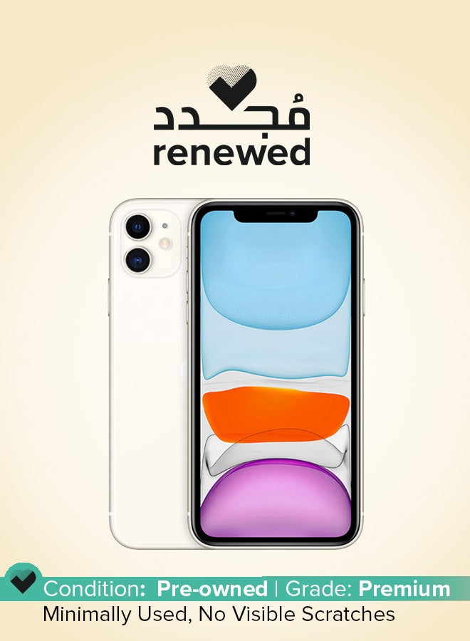 ابل  مُجدد - هاتف آيفون 11 ثنائي الشريحة مع تطبيق فيس تايم بلون أبيض وذاكرة داخلية 128 جيجابايت يدعم تقنية 4G LTE - نسخة هونج كونج - Image 1