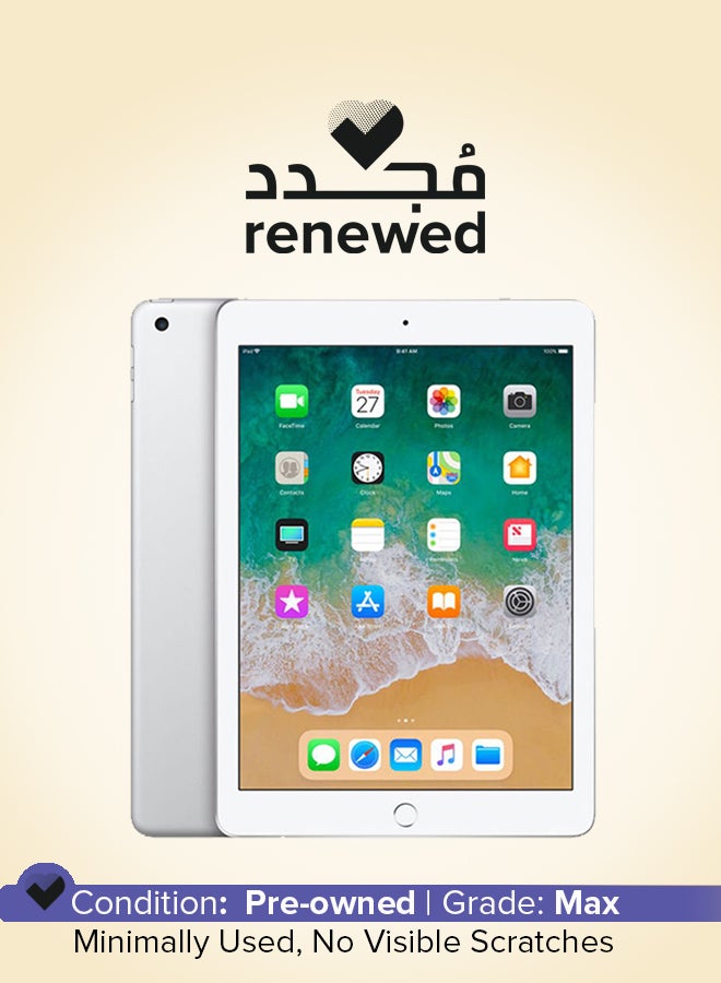 ابل  مجدد- آي باد مزوَّد بشاشة مقاس 9.7 بوصة بذاكرة داخلية سعة 32 جيجابايت ويدعم تقنية واي فاي مع تطبيق فيس تايم إصدار 2018، لون فضي - Image 1