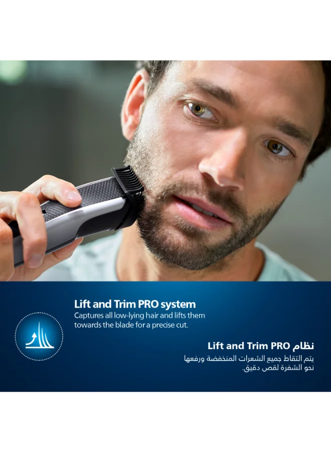 Philips Beard Trimmer BT5502/13,Lift & Trim PRO for Even Beard Styling,40 Length Settings, Maintenance-Free Blades, No Oil Required,Corded & Cordless, Battery Indicator,90min Runtime, Waterproof, Storage Pouch Included Black/Grey
