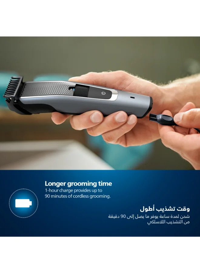 Philips Beard Trimmer BT5502/13,Lift & Trim PRO for Even Beard Styling,40 Length Settings, Maintenance-Free Blades, No Oil Required,Corded & Cordless, Battery Indicator,90min Runtime, Waterproof, Storage Pouch Included Black/Grey