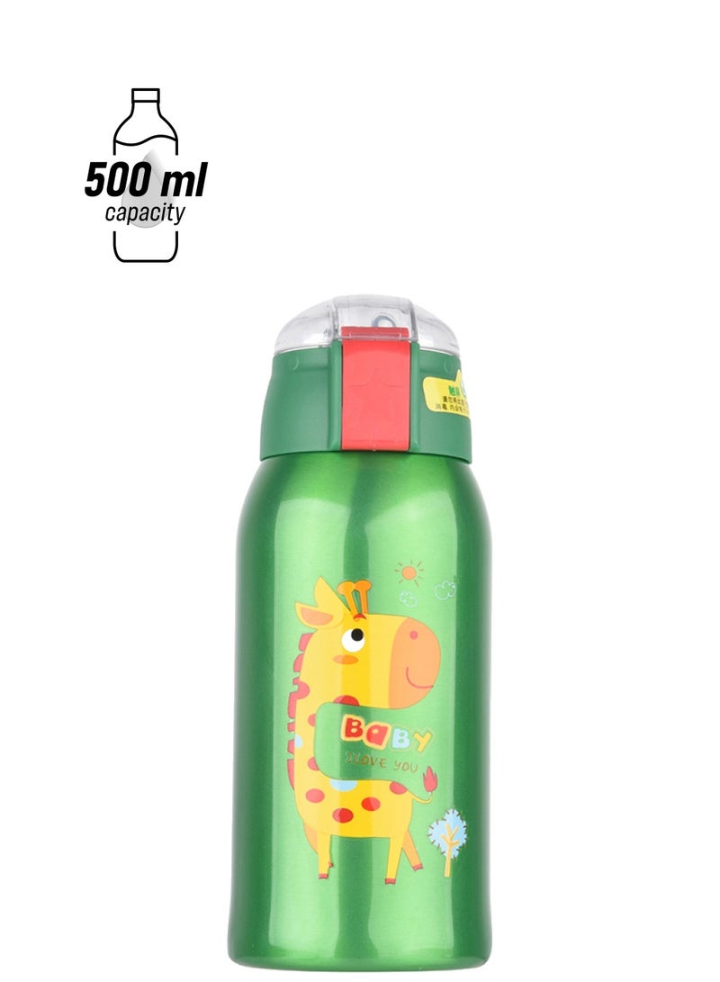 Vacuum Insulated Cartoon Animal Water Bottle Green - Image 1