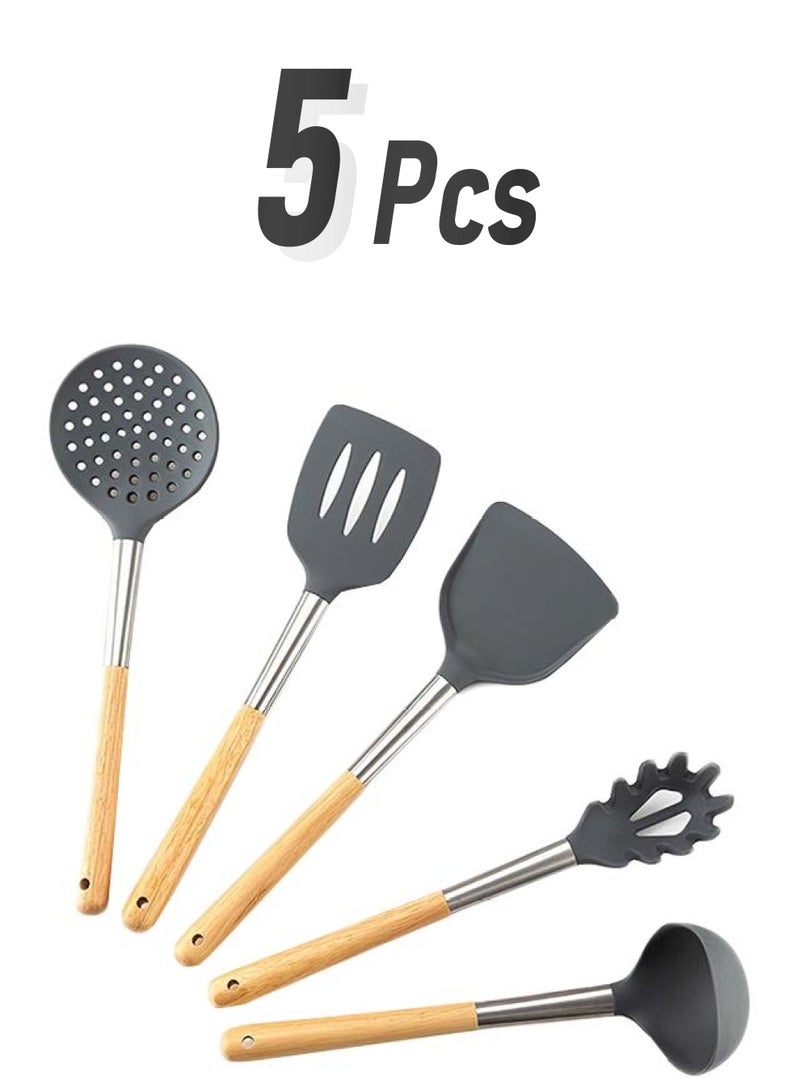 مجموعة أدوات مطبخ مصنوعة من الكتان ومكونة من 5 قطع أسود/بني - Image 1