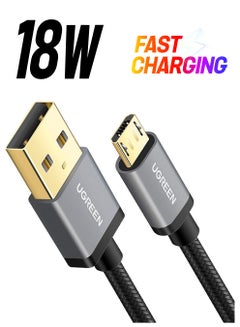 يو جرين كابل مايكرو USB بطول 0.5 مم من النايلون المضفر يدعم خاصية الشحن السريع ومتوافق مع أجهزة أندرويد ونوت ونيكسس، ونوكيا وجهاز ألعاب بلايستيشن 4 أسود  - Image 1