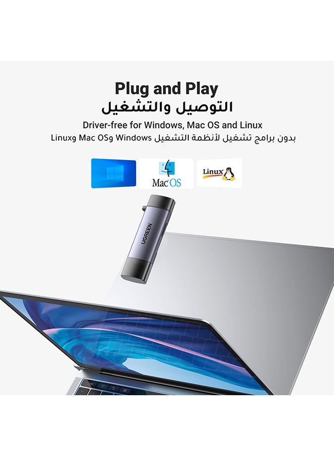 قارئ بطاقة SD USB 3.0 / USB C OTG بطاقة ذاكرة ذات فتحة مزدوجة محول متوافق مع UHS-I، Micro SD، SD، SDXC، SDHC، Micro SDXC، Micro SDHC، MMC الألومنيوم رمادي - pnsku/N32150210A/45/_/1710670966/900792d1-a686-4eda-b1e2-e0e484de13e4