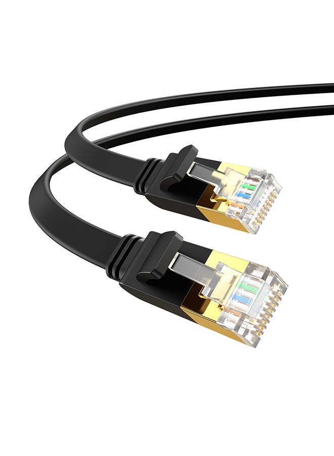 كابل إيثرنت كات 7 جيجابت RJ45 مسطح محمي لشبكة إنترنت LAN عالي السرعة 10 جيجابايت في الثانية متوافق مع أجهزة ألعاب بلايستيشن 5 وبلايستيشن 4 وبلايستيشن 3 وإكس بوكس والكمبيوتر الشخصي ولابتوب ومودم وراوتر - 3 متر أسود 