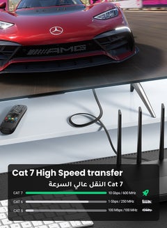 يو جرين كابل إيثرنت كات 7 جيجابت RJ45 مسطح محمي لشبكة إنترنت LAN عالي السرعة 10 جيجابايت في الثانية متوافق مع أجهزة ألعاب بلايستيشن 5 وبلايستيشن 4 وبلايستيشن 3 وإكس بوكس والكمبيوتر الشخصي ولابتوب ومودم وراوتر - 3 متر أسود  - Image 2