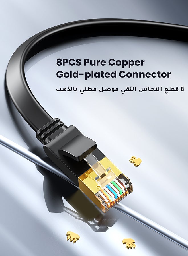 يو جرين - كابل إيثرنت Cat7 عالي السرعة مسطح RJ45 ومغلف LAN بسرعة 10 جيجابايت في الثانية لشبكة الإنترنت متوافق مع أجهزة الألعاب بلايستيشن 5 و4 و3 وإكس بوكس وجهاز الكمبيوتر واللابتوب والراوتر بطول 2 متر أسود - Image 1