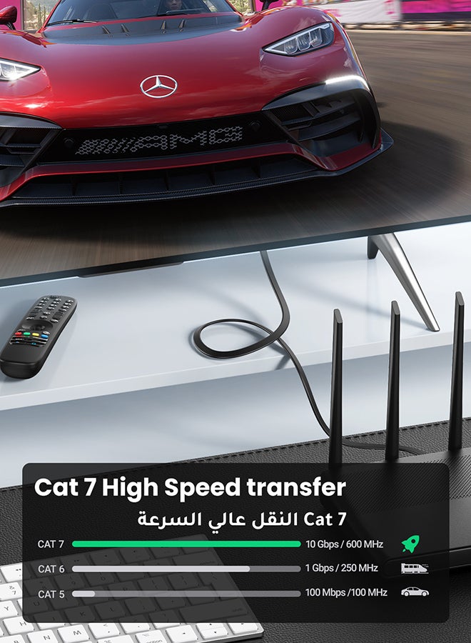 يو جرين - كابل إيثرنت Cat7 عالي السرعة مسطح RJ45 ومغلف LAN بسرعة 10 جيجابايت في الثانية لشبكة الإنترنت متوافق مع أجهزة الألعاب بلايستيشن 5 و4 و3 وإكس بوكس وجهاز الكمبيوتر واللابتوب والراوتر بطول 2 متر أسود - Image 1