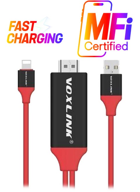 Lightning To HDMI Adapter For Apple iPhone Red/Black