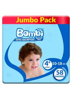 Sanita Bambi Sanita Baby Diapers, Size 4+, Large, 10-18 kg, Jumbo Pack, 58 Diapers  - Image 1