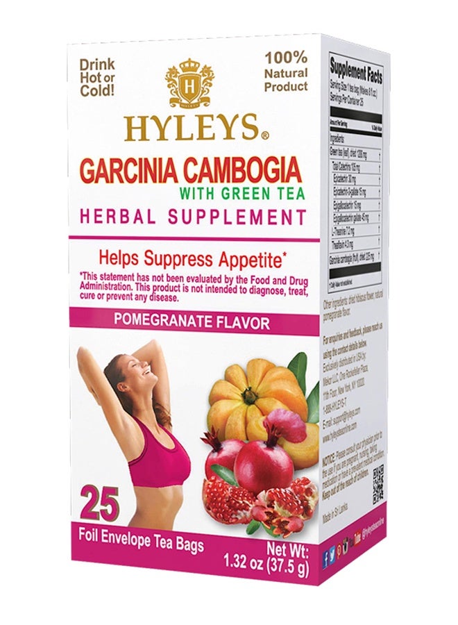 HYLEYS Garcinia Cambogia With Green Tea Pomegranate Flavor 25 Foil Envelope Tea Bags - Image 1