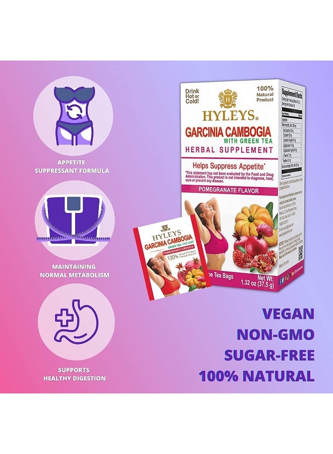 HYLEYS Garcinia Cambogia With Green Tea Pomegranate Flavor 25 Foil Envelope Tea Bags - Image 3