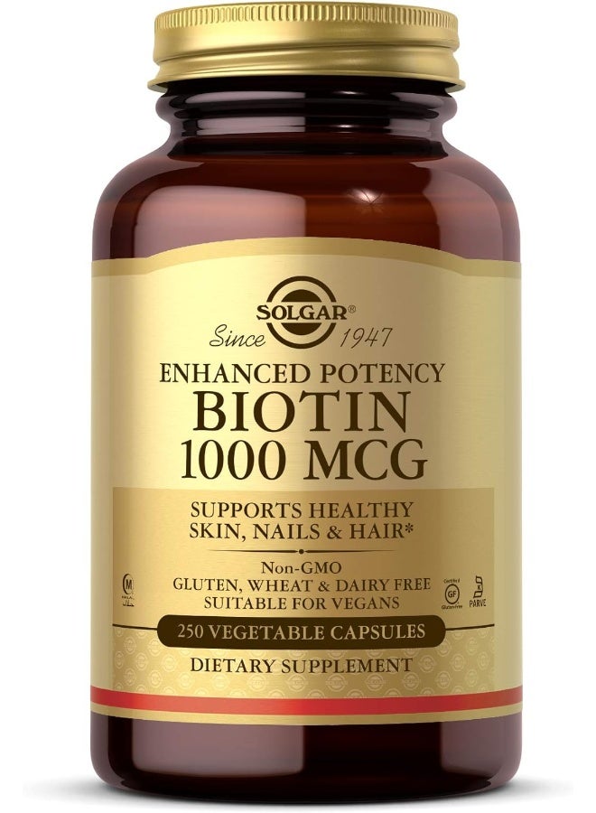 Solgar Enhanced Potency, Biotin 1000 mcg, 250 Vegetable Capsules - Image 1