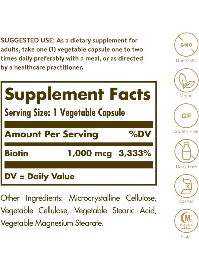 Solgar Enhanced Potency, Biotin 1000 mcg, 250 Vegetable Capsules - Image 5