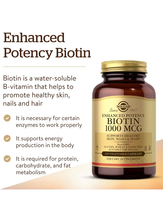 Solgar Enhanced Potency, Biotin 1000 mcg, 250 Vegetable Capsules - Image 4