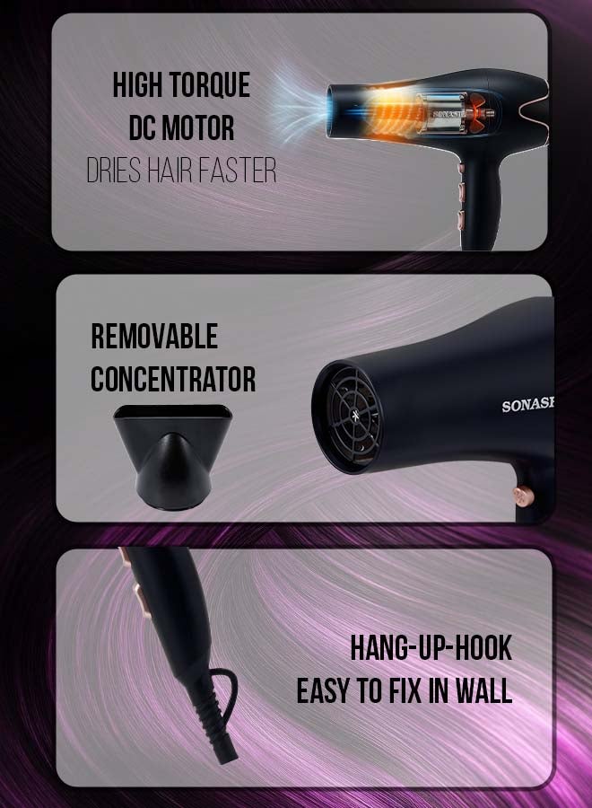 سوناشي مجفف الشعر SHD-5004 أسود/ذهبي 9.8 × 27.2 × 24.4 سم أسود /ذهبي 9.8 x 27.2 x 24.4سم - Image 4