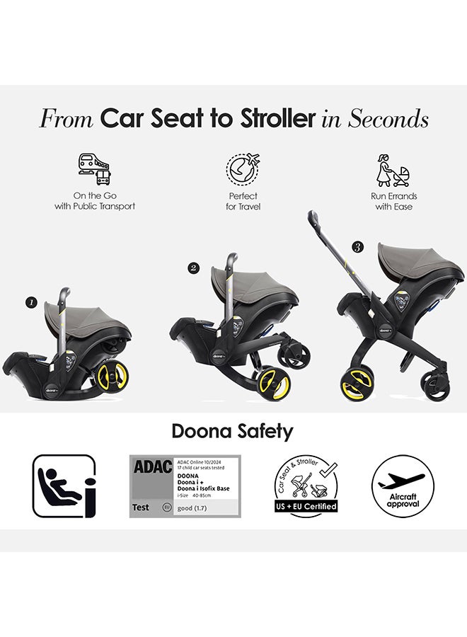 Doona Baby Car Seat And Travel Stroller - Urban Grey, Convertible 0+ Car Seat And Pram With 5 Point Safety Harness Ergonomic Pushchair And Travel System Isofix Base Sold Separately  - Image 3