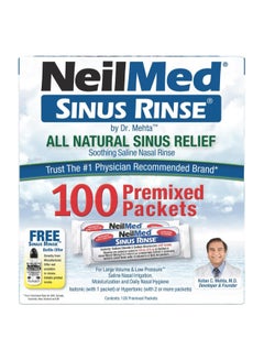 نيل ميد NeilMed Sinus Rinse All Natural Relief، إعادة التعبئة الممزوجة مسبقًا، 100 عبوة  - Image 1