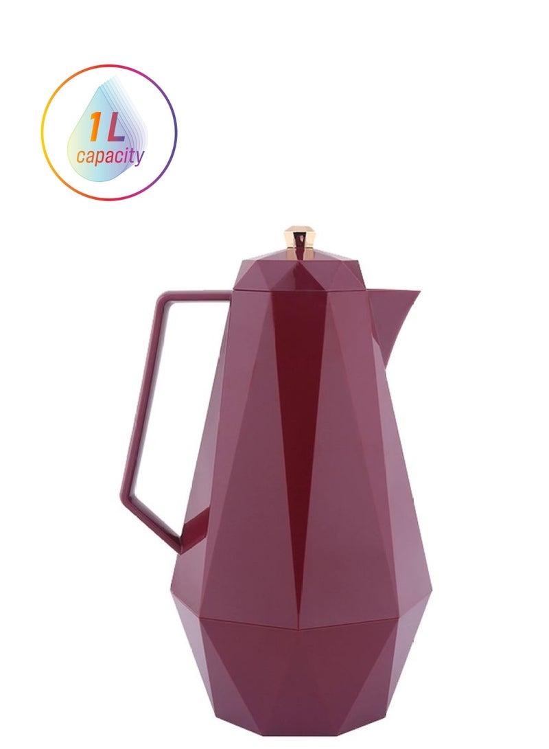 Flora Coffee And Tea Vacuum Flask Plastic 1 Liter Dark Burgundy  - Image 1