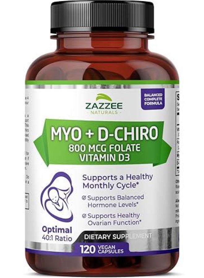 زازي مُكمل غذائي مايو + دي كايرو + مزيج فيتكس بريميوم إينوزيتول 500 مجم - 120 كبسولة نباتية - Image 1