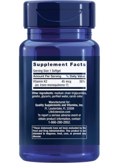 Life Extension Low Dose Vitamin K2 (MK-7) 45 mcg, 90 Softgels  - Image 2