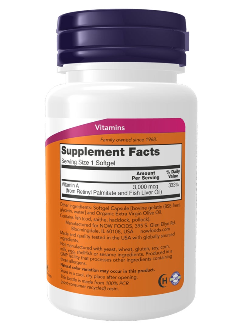 Now Foods - Vitamin A Supplement 10000 IU- 100 Softgels - Image 1