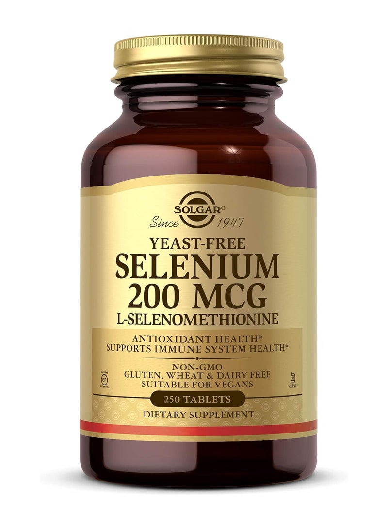 Solgar Yeast Free Selenium 200 MCG Dietary Supplement - 250 Tablets - Image 1