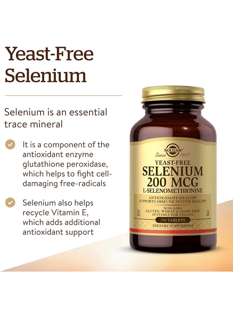 Solgar Yeast Free Selenium 200 MCG Dietary Supplement - 250 Tablets - Image 3