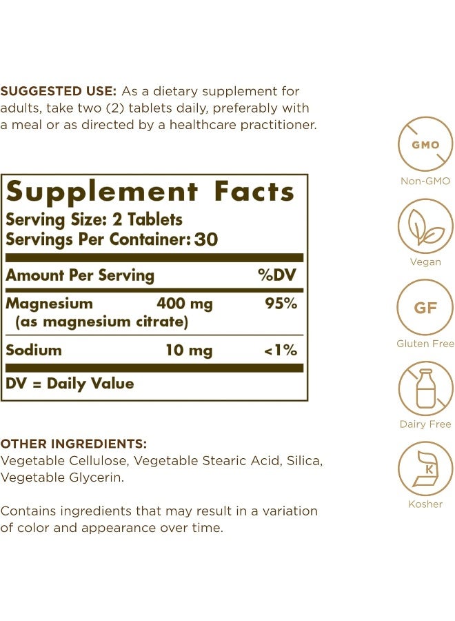 Magnesium Citrate, 60 Tablets Packaging May Vary