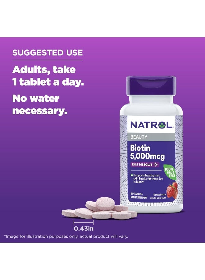 90 قرصًا للبيوتين بقوة إضافية بنكهة الفراولة سريعة الذوبان - Image 3