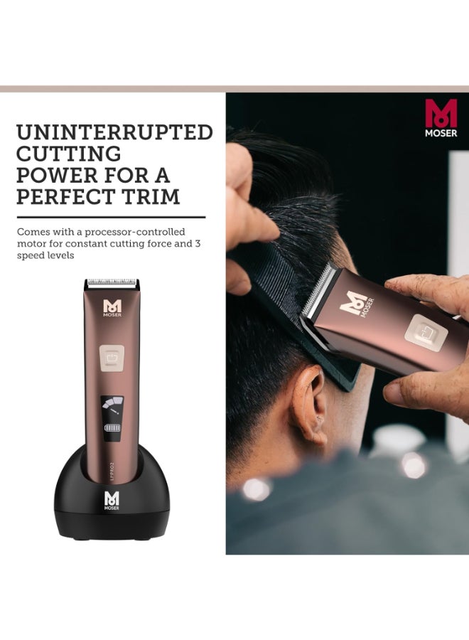 Li+Pro2 Cordless Hair Clipper For Men (Made In Germany) | 160 Minutes Run Time | Led Display With 3-Speed Levels | Stainless Steel Rinseable Blade | Quiet Operation (1888-0151) Brown/Black 270grams