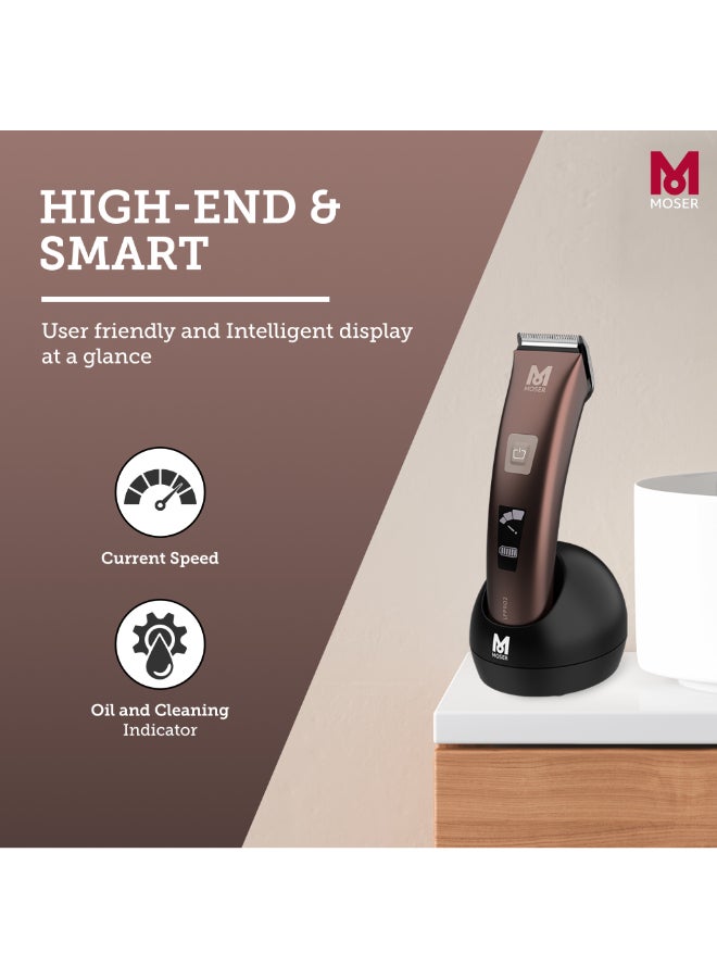 Li+Pro2 Cordless Hair Clipper For Men (Made In Germany) | 160 Minutes Run Time | Led Display With 3-Speed Levels | Stainless Steel Rinseable Blade | Quiet Operation (1888-0151) Brown/Black 270grams