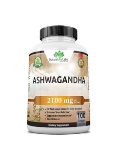 NaturaLife Labs Ashwagandha Dietary Supplement 2100 mg - 100 Veggie Capsules  - Image 1