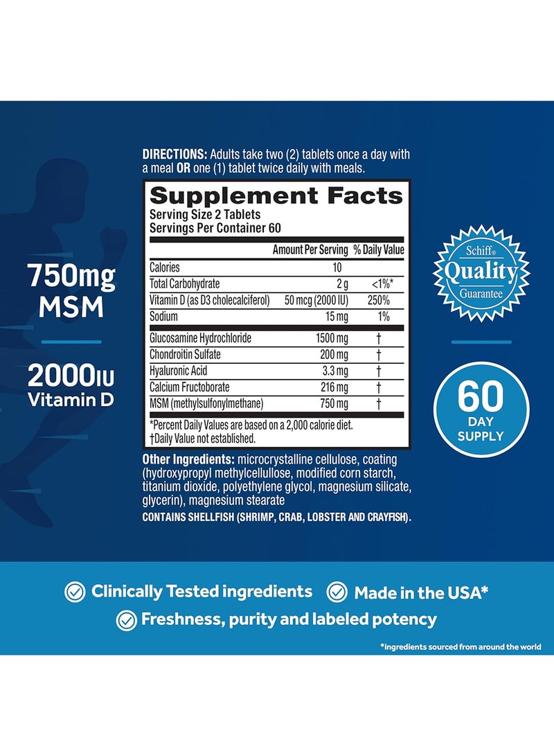 Schiff - Advanced Glucosamine, Msm + Vitamin D3, 120 Coated Tablets - Image 1