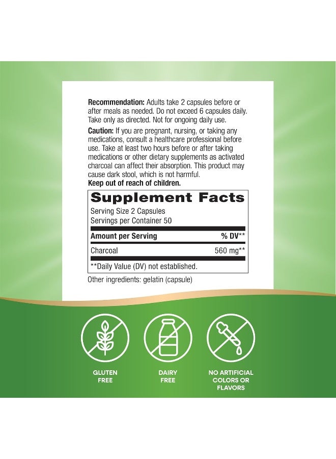 Charcoal Activated Dietary Supplement 100 Capsules