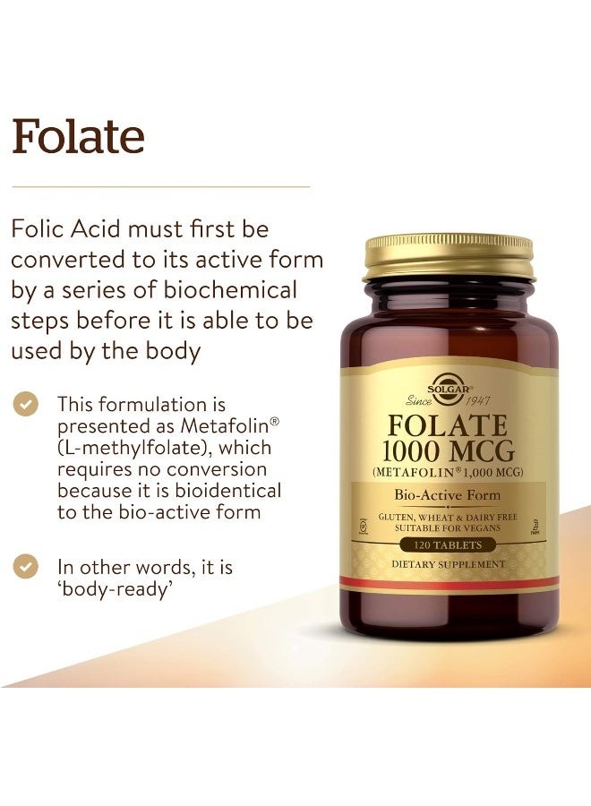 Solgar Folate (Metafolin) 1000 Mcg - 120 Tablets - Image 3
