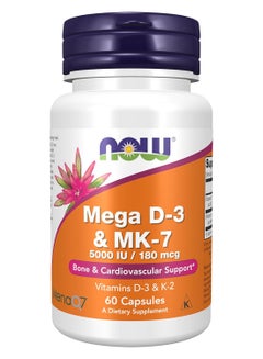 Mega D-3 & MK-7 with Vitamins D-3 & K-2, 5,000 IU/180 mcg, 60 Capsules