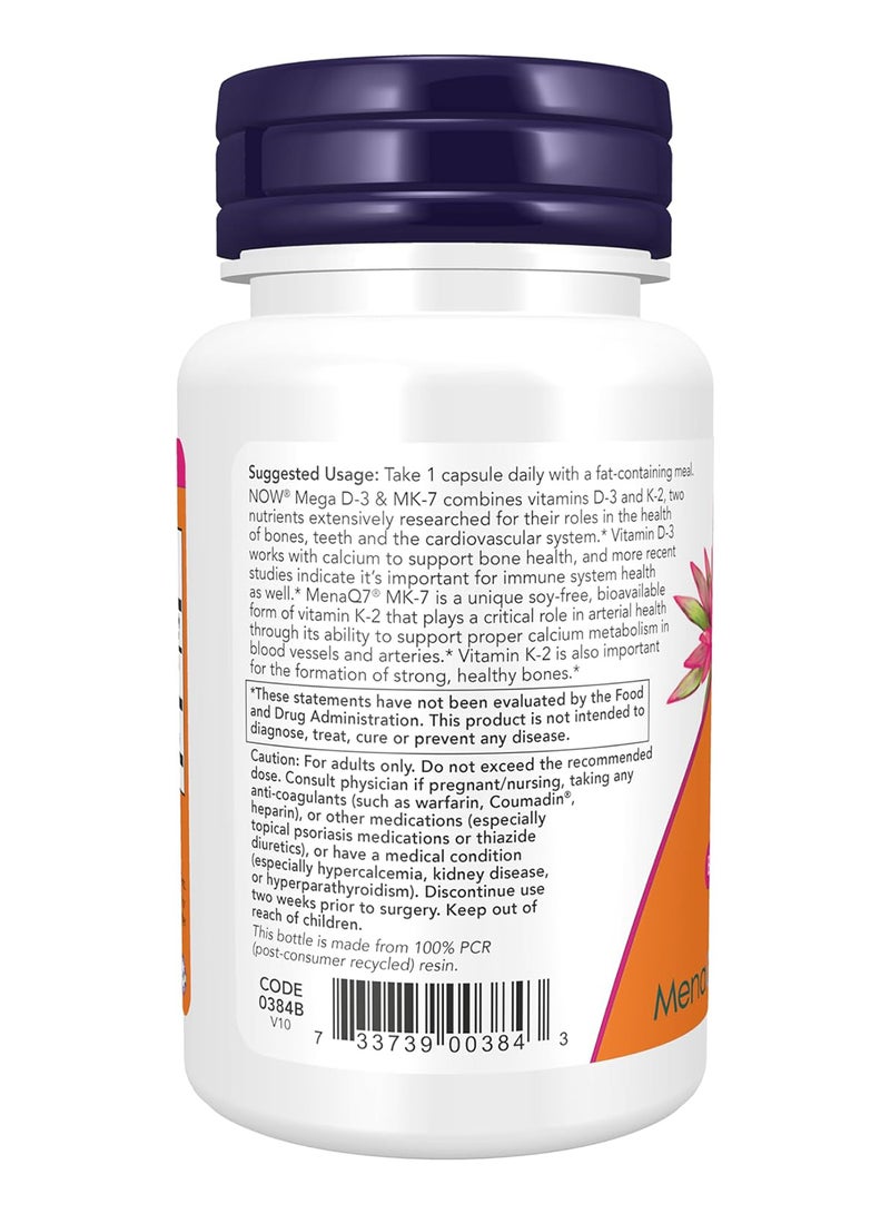 Now Foods - Mega D-3 & MK-7 with Vitamins D-3 & K-2, 5,000 IU/180 mcg, 60 Capsules - Image 1