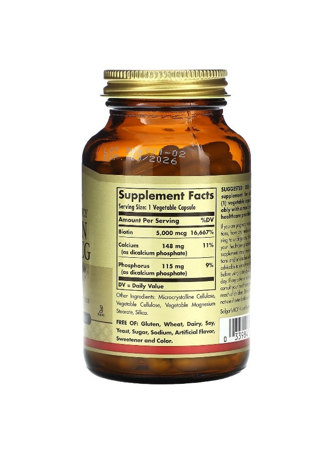 Solgar Biotin 5000 Mcg Dietary Supplement 100 Veg Capsules - Image 2