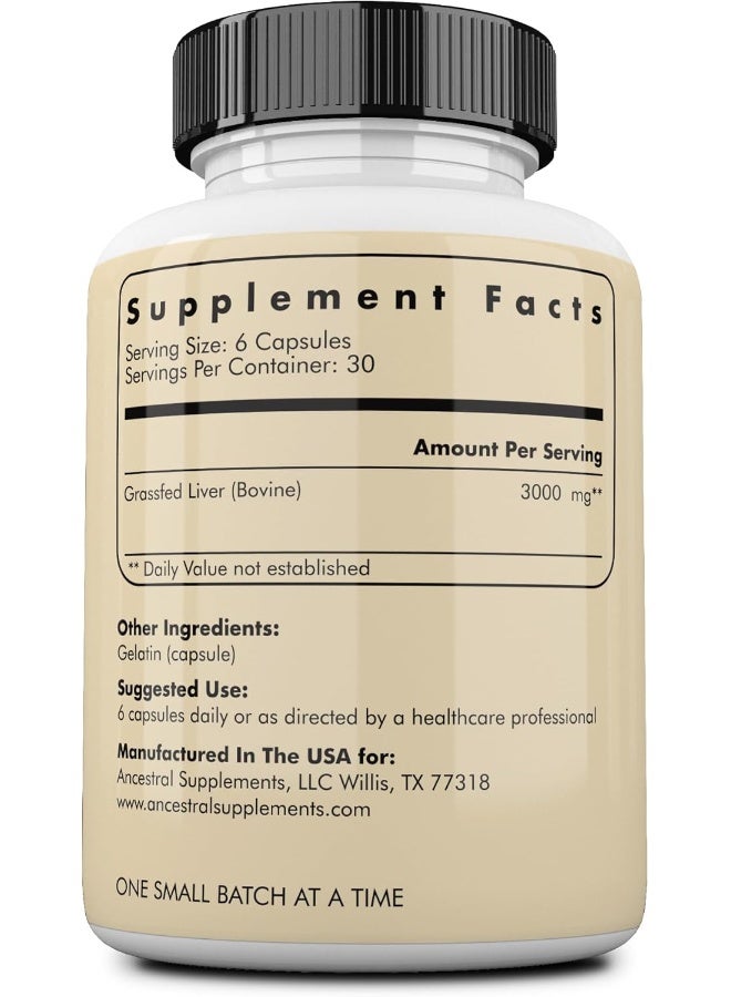 Ancestral Supplements Grass Fed Beef Liver, 500mg - 180 Capsules - Image 2